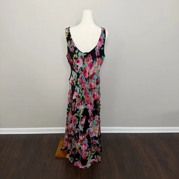 Vintage Jones Studio Dress Abstract Floral Tiered Drop Waist Art To Wear Black - Picture 4 of 10